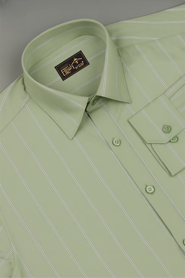 Pastel Sage Green with White Stripe Premium Cotton Shirt
