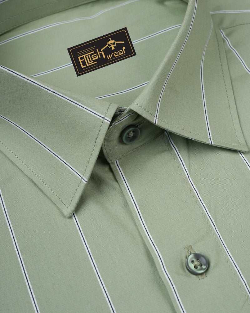 Pastel Sage Green with White Stripe Premium Cotton Shirt