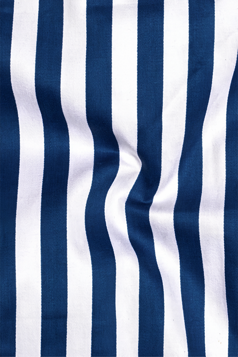 royel Blue and Bright White Striped Subtle Sheen Super Soft Premium Cotton Designer Shirt