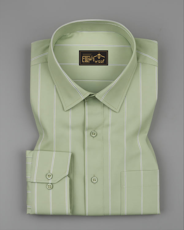 Pastel Sage Green with White Stripe Premium Cotton Shirt