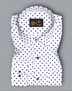 Electric Dot-Bright White And Violent Blue Printed Polka Dotted Premium Cotton Semi Formal Shirt
