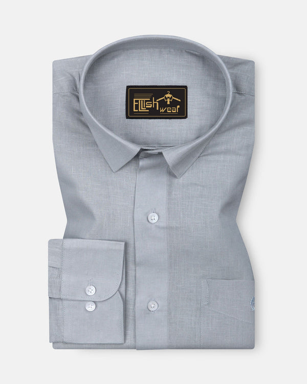 silver Solid Linen Cotton Formal with white button Shirt