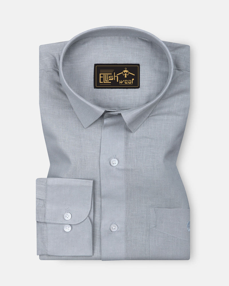 silver Solid Linen Cotton Formal with white button Shirt