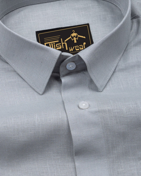 silver Solid Linen Cotton Formal with white button Shirt