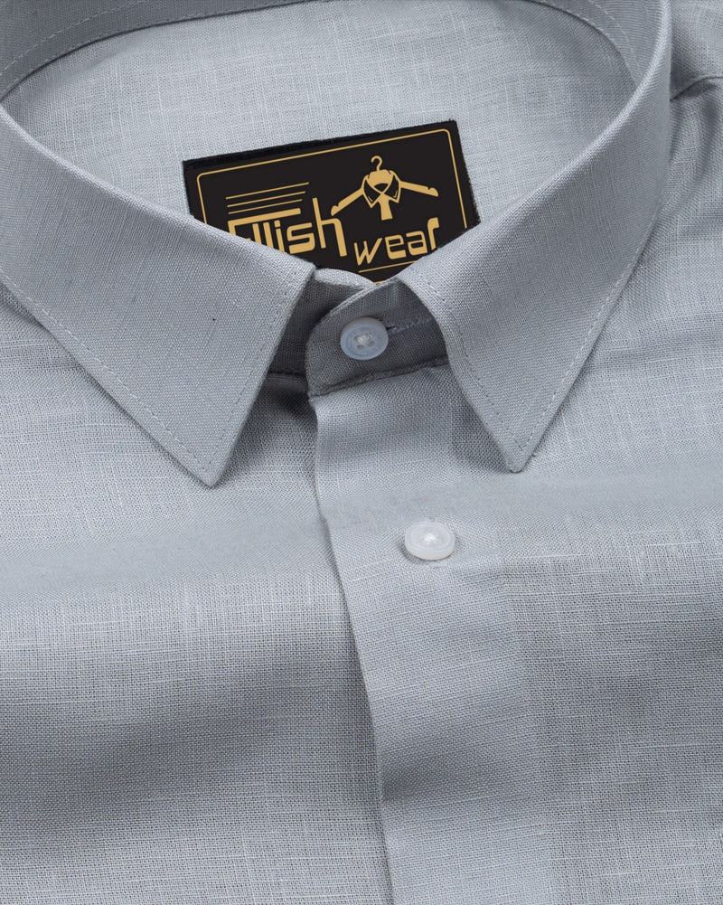 silver Solid Linen Cotton Formal with white button Shirt