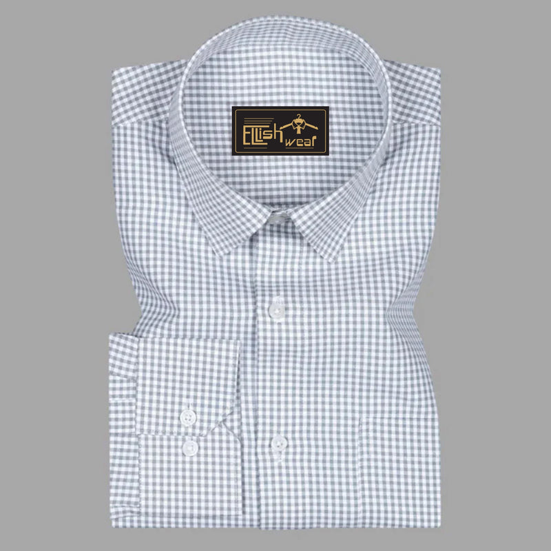 Silver Check Oxford Premium Cotton Shirt For Men