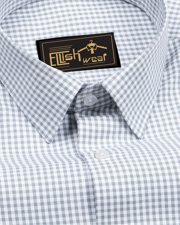 Silver Check Oxford Premium Cotton Shirt For Men