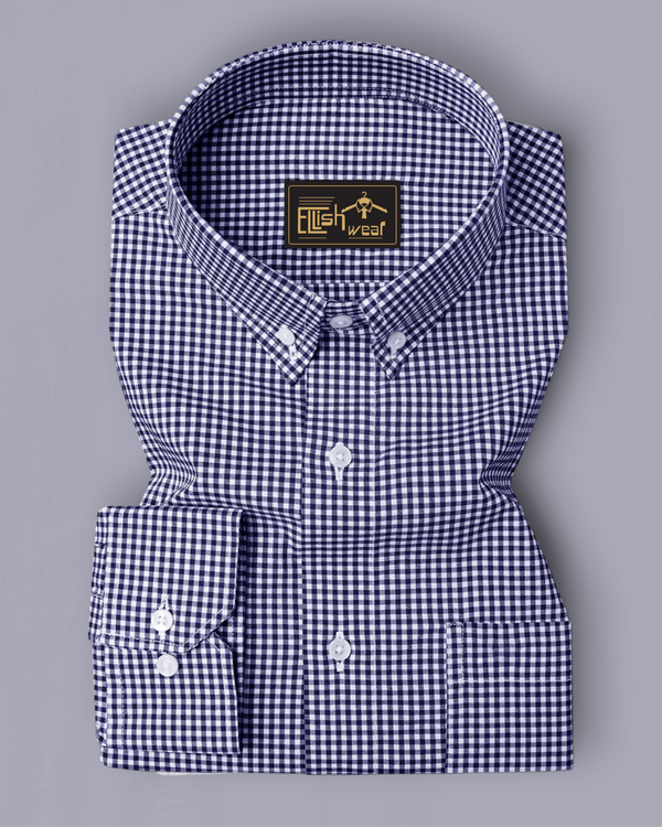 Navy Check Button Down Cotton Shirt