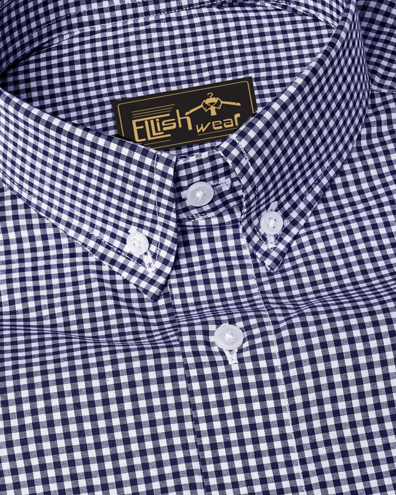 Navy Check Button Down Cotton Shirt