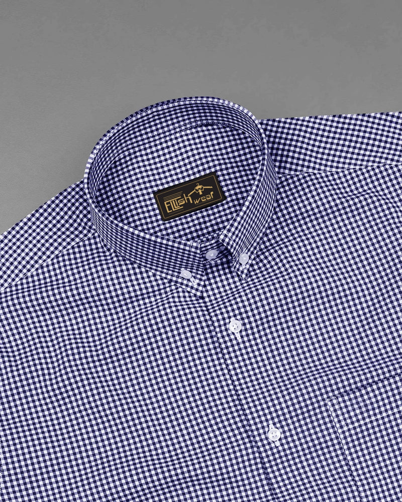 Navy Check Button Down Cotton Shirt
