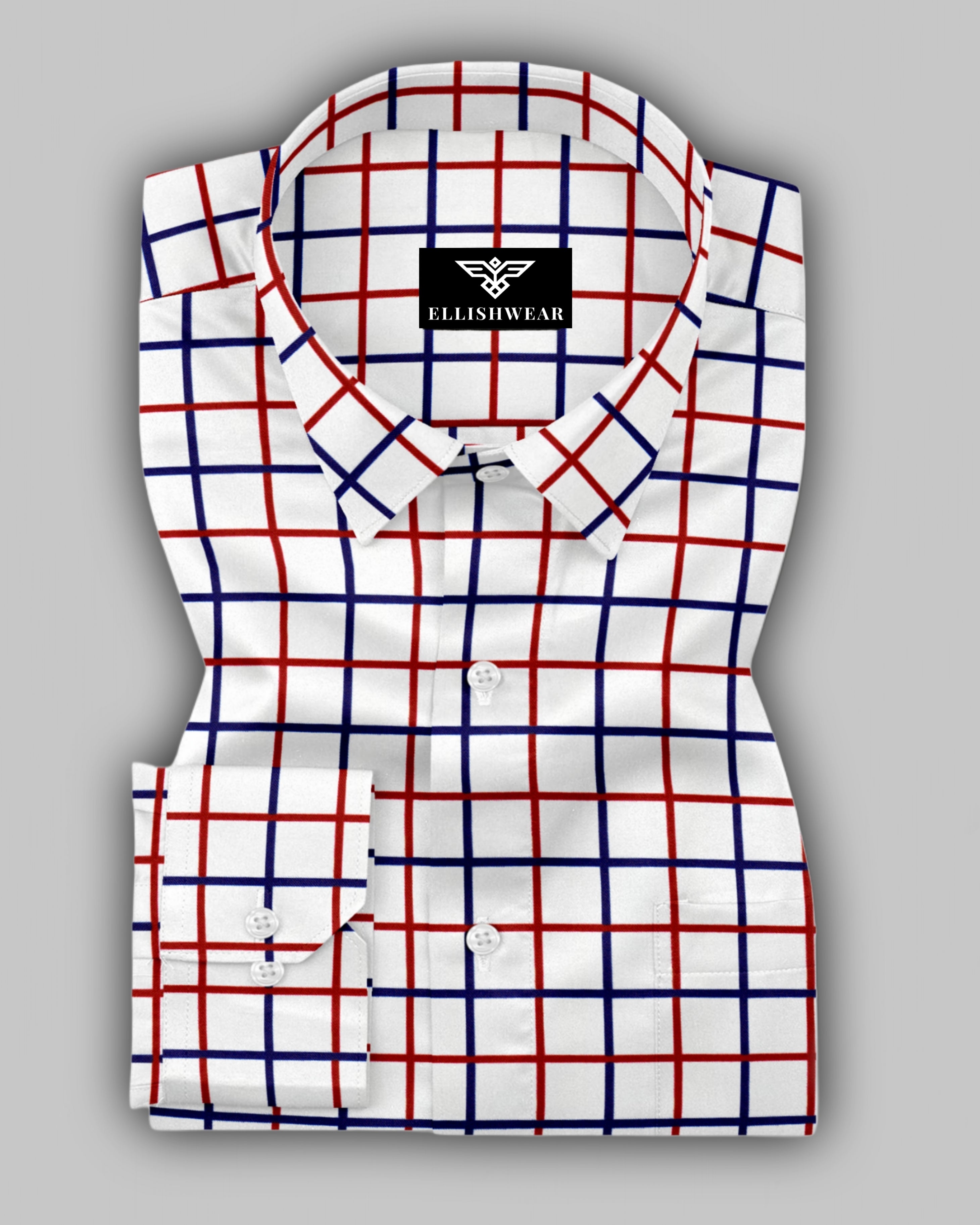 White With Red & Blue Windowpane Check Premium Cotton Shirt – Ellishwear