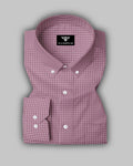Red With White Micro Check Button Down Cotton Shirt