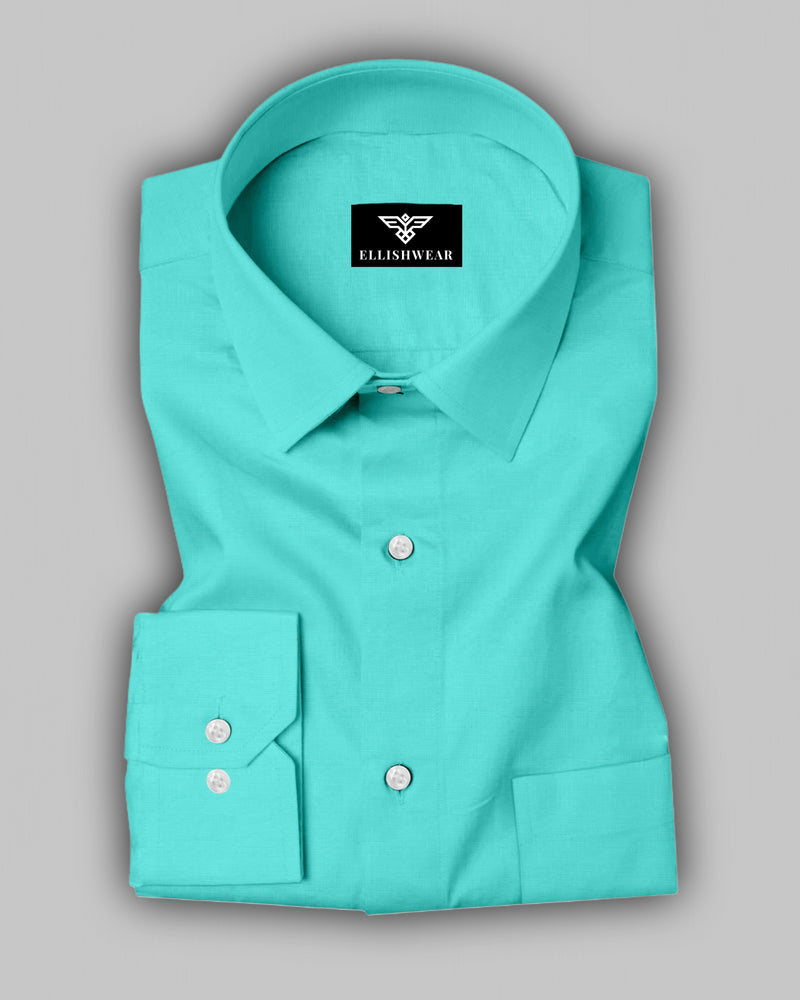 Turquoise Green Linen Cotton Formal Solid Shirt – Ellish Wear