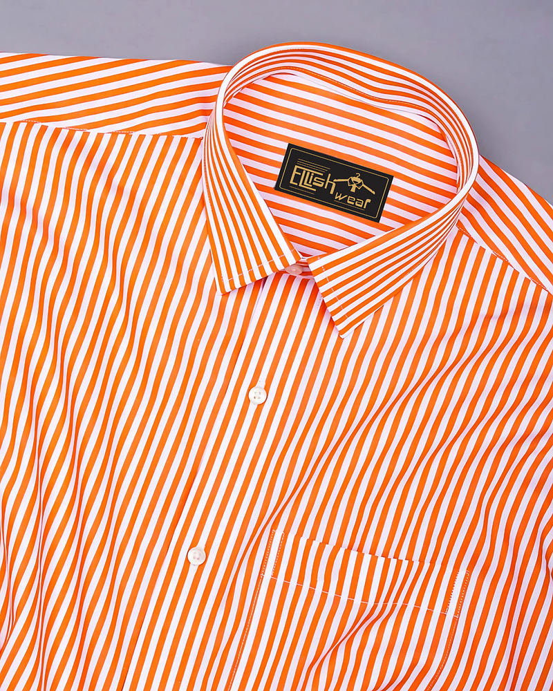 Zesta Orange With White Candy Stripe Premium Cotton Shirt