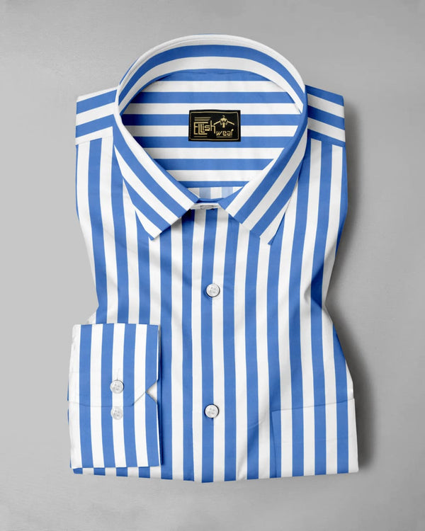 Ceniza Blue With White Broad Stripe Oxford Cotton Shirt