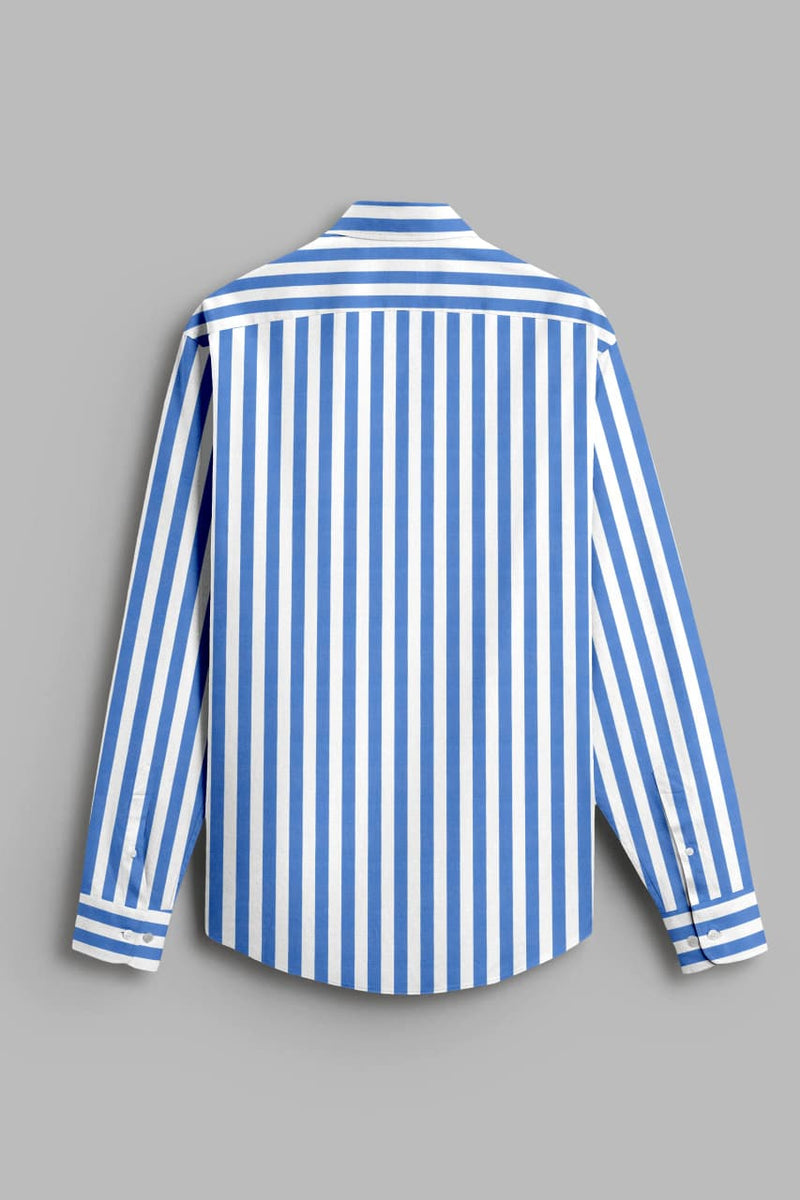 Ceniza Blue With White Broad Stripe Oxford Cotton Shirt