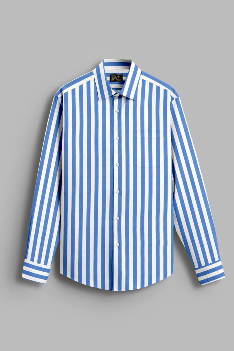 Ceniza Blue With White Broad Stripe Oxford Cotton Shirt