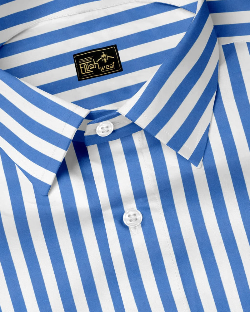 Ceniza Blue With White Broad Stripe Oxford Cotton Shirt