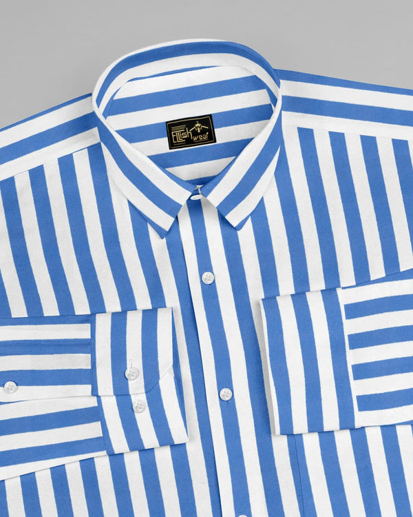 Ceniza Blue With White Broad Stripe Oxford Cotton Shirt