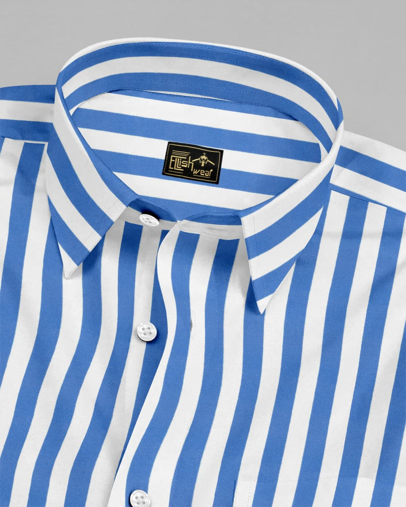 Ceniza Blue With White Broad Stripe Oxford Cotton Shirt