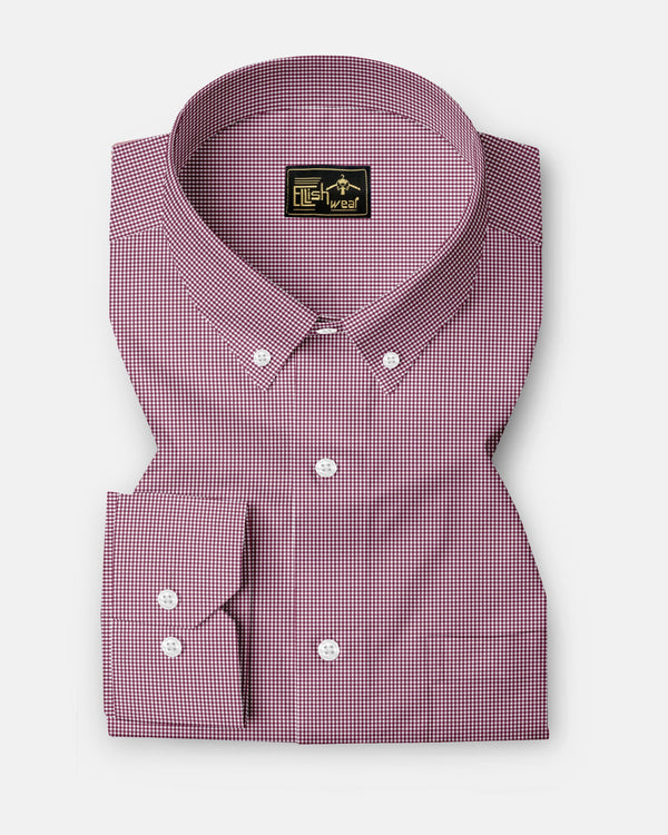 Red With White Micro Check Button Down Oxford Cotton Shirt