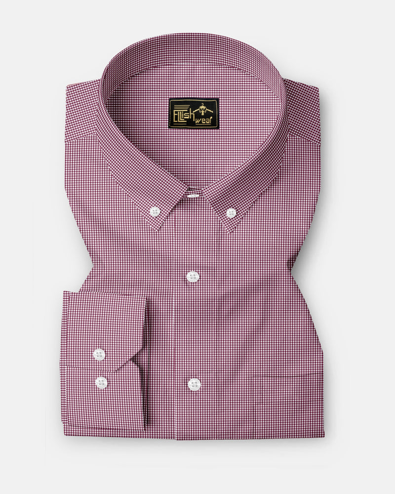Red With White Micro Check Button Down Oxford Cotton Shirt