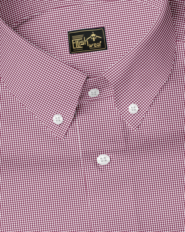 Red With White Micro Check Button Down Oxford Cotton Shirt