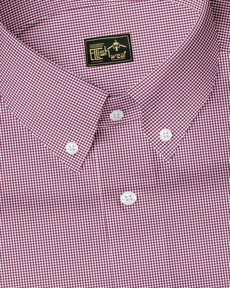 Red With White Micro Check Button Down Oxford Cotton Shirt