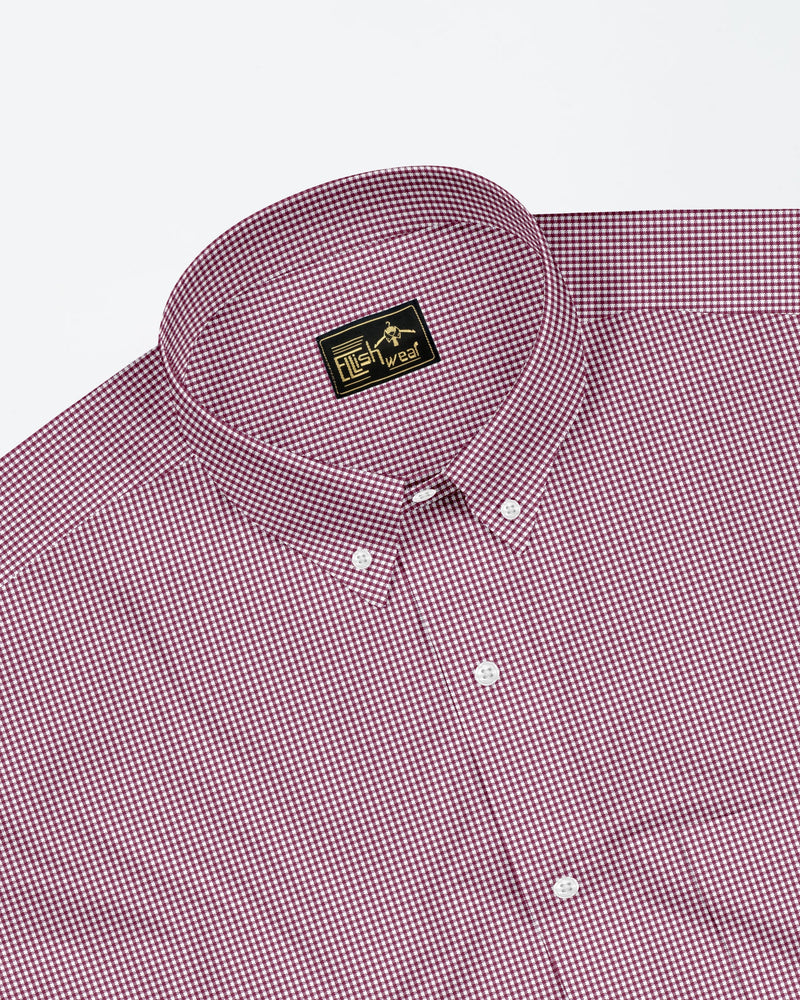 Red With White Micro Check Button Down Oxford Cotton Shirt