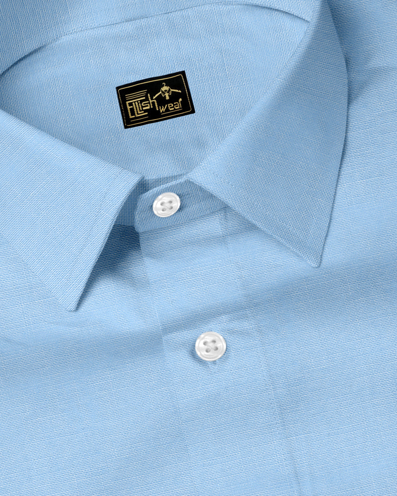 Clinton Blue Solid Linen Cotton Formal Shirt