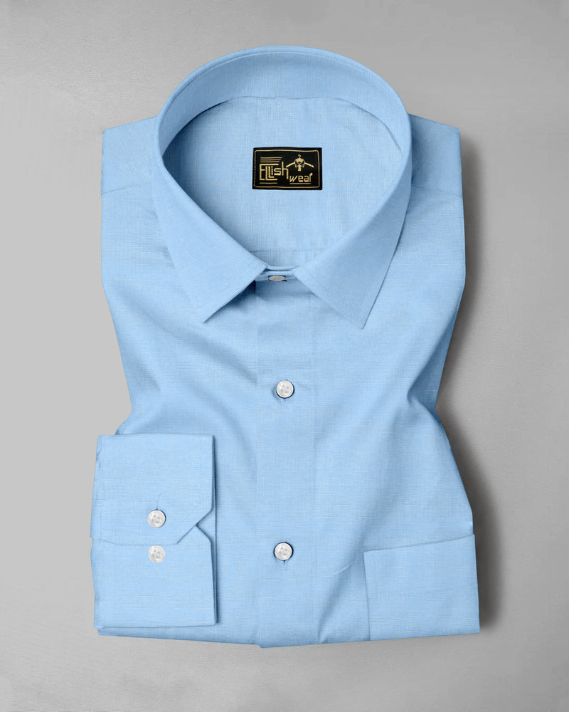 Clinton Blue Solid Linen Cotton Formal Shirt