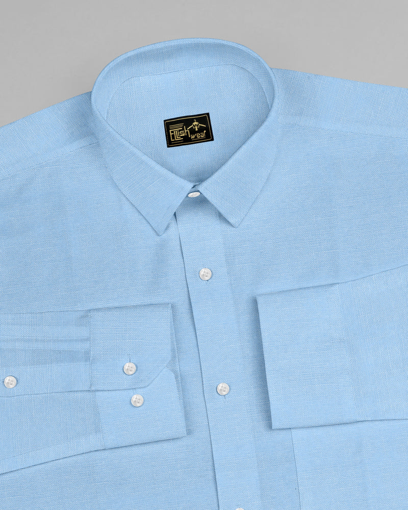 Clinton Blue Solid Linen Cotton Formal Shirt