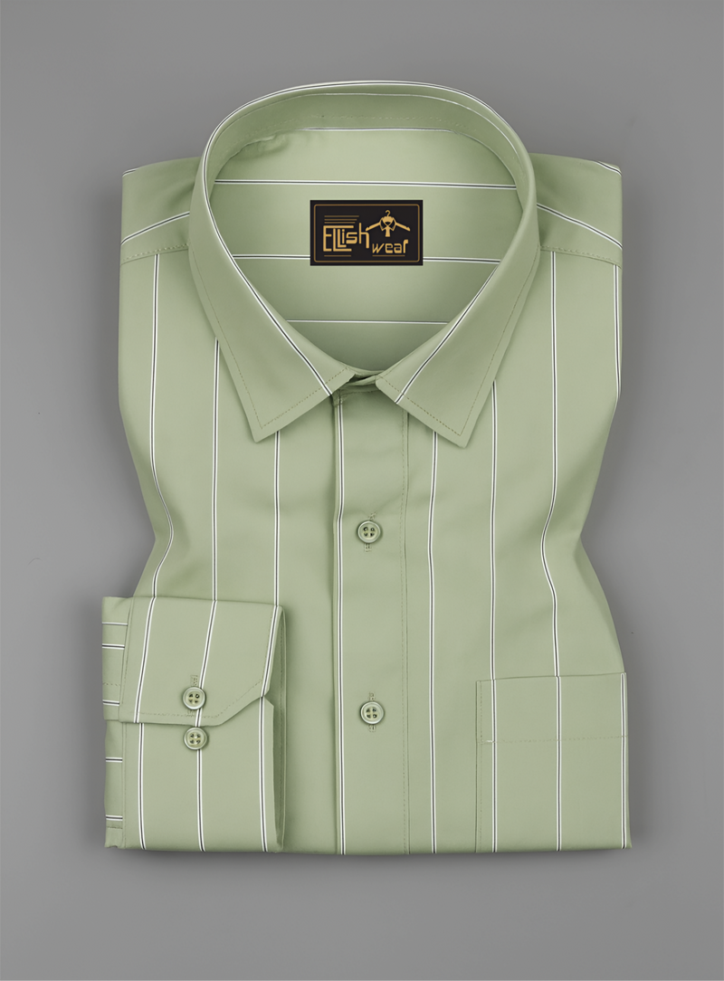 Pastel Sage Green with White Stripe Premium Cotton Shirt