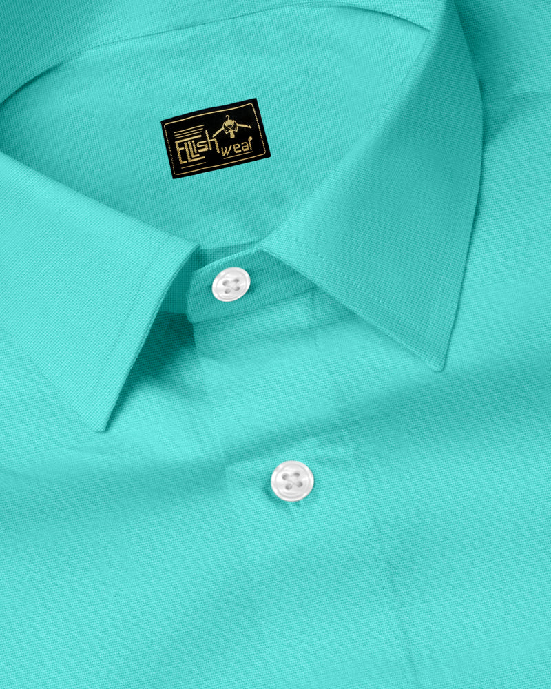 Turquoise Green Linen Cotton Formal Solid Shirt