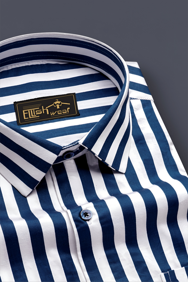 royel Blue and Bright White Striped Subtle Sheen Super Soft Premium Cotton Designer Shirt