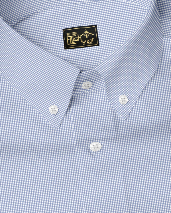 gray With White Micro Check Button Down Oxford Cotton Shirt