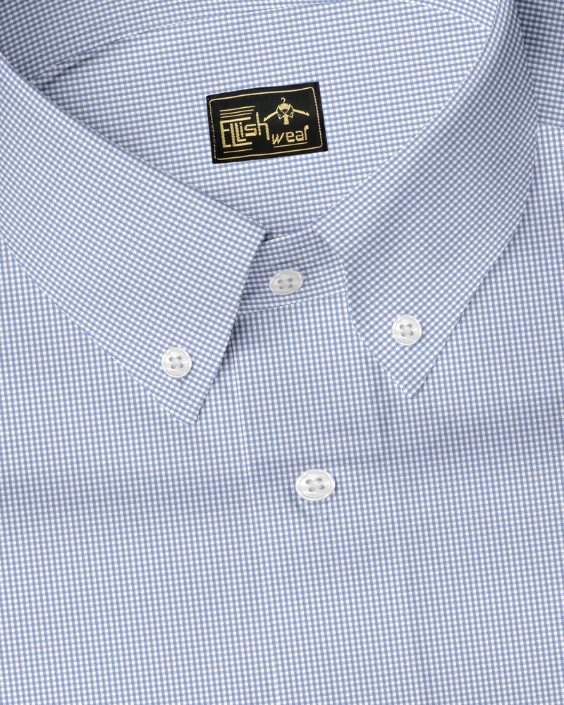 gray With White Micro Check Button Down Oxford Cotton Shirt