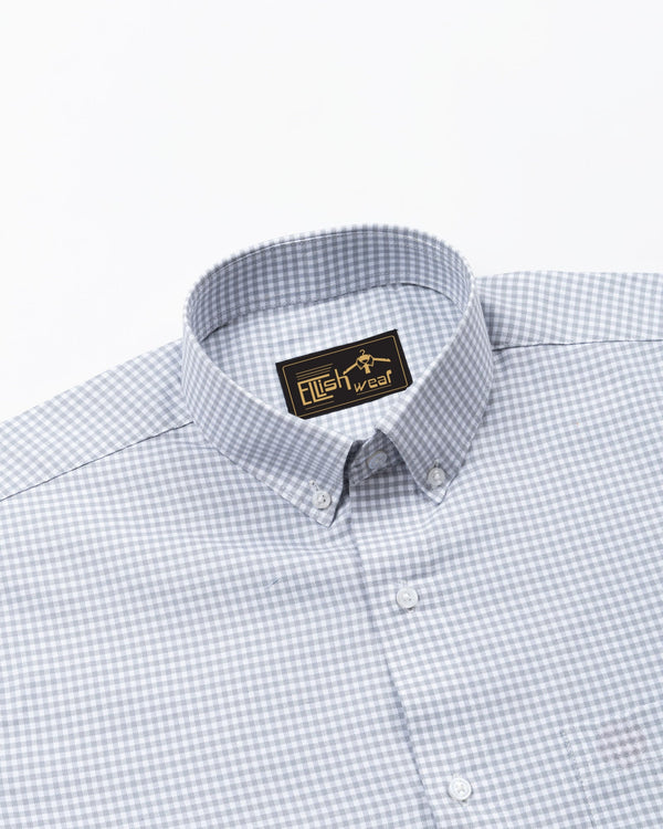 Silver Check Button Down Oxford Cotton Shirt