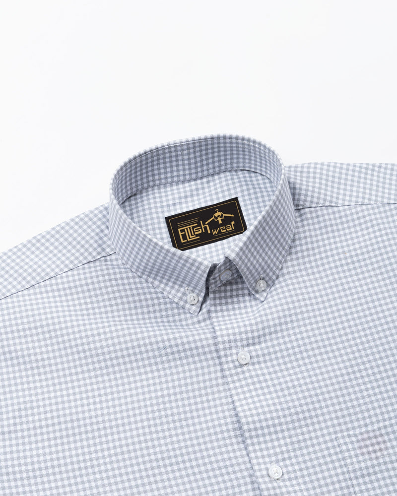 Silver Check Button Down Oxford Cotton Shirt