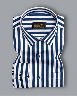 royel Blue and Bright White Striped Subtle Sheen Super Soft Premium Cotton Designer Shirt