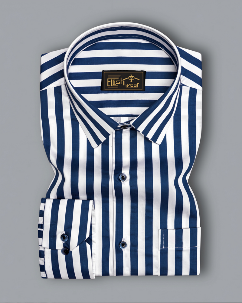royel Blue and Bright White Striped Subtle Sheen Super Soft Premium Cotton Designer Shirt