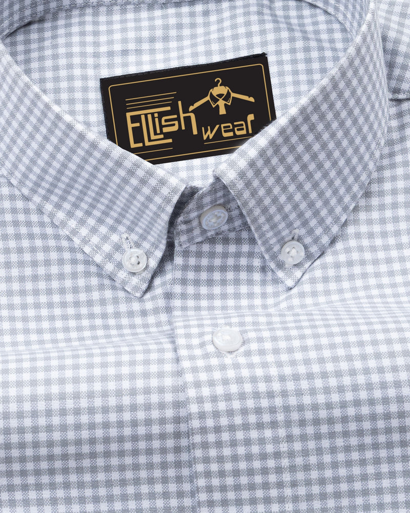 Silver Check Button Down Oxford Cotton Shirt
