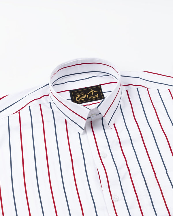 Triastra-Bright White And  Red With  Blue Striped Sheen Super Soft Premium Semi Formal Shirt
