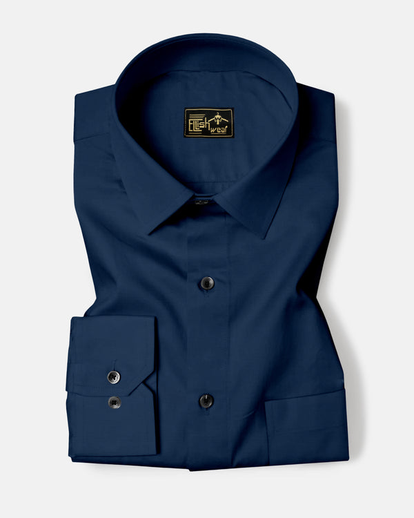 Navy Blue Solid Linen Cotton Formal Shirt