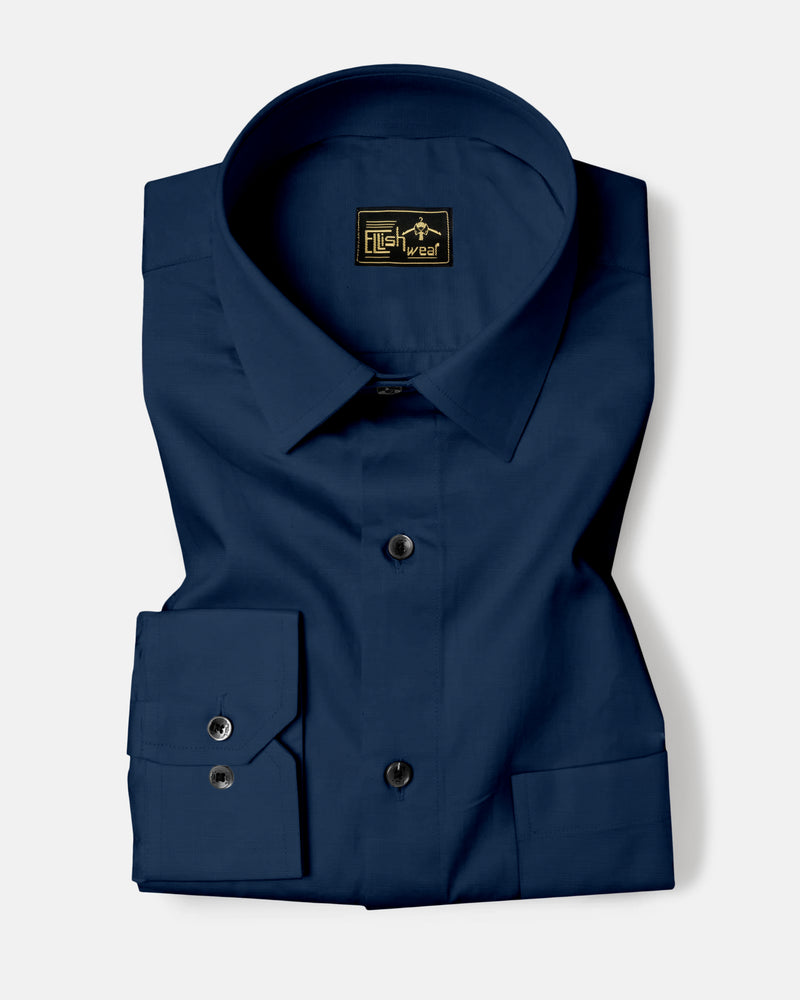 Navy Blue Solid Linen Cotton Formal Shirt