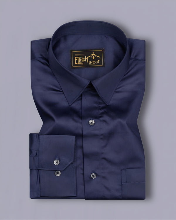Blue Soft Touch Satin Premium Cotton Shirt