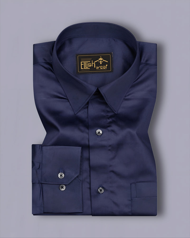 Blue Soft Touch Satin Premium Cotton Shirt