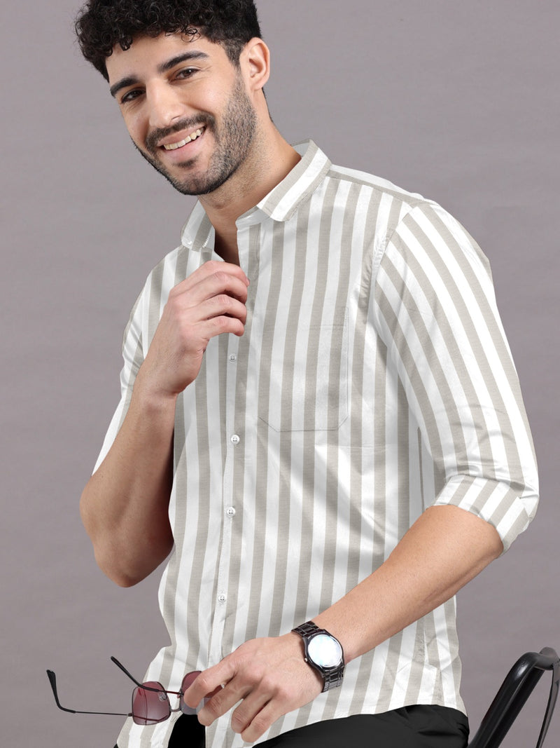 Classic Sandstone Beige with White Stripe Premium Shirt