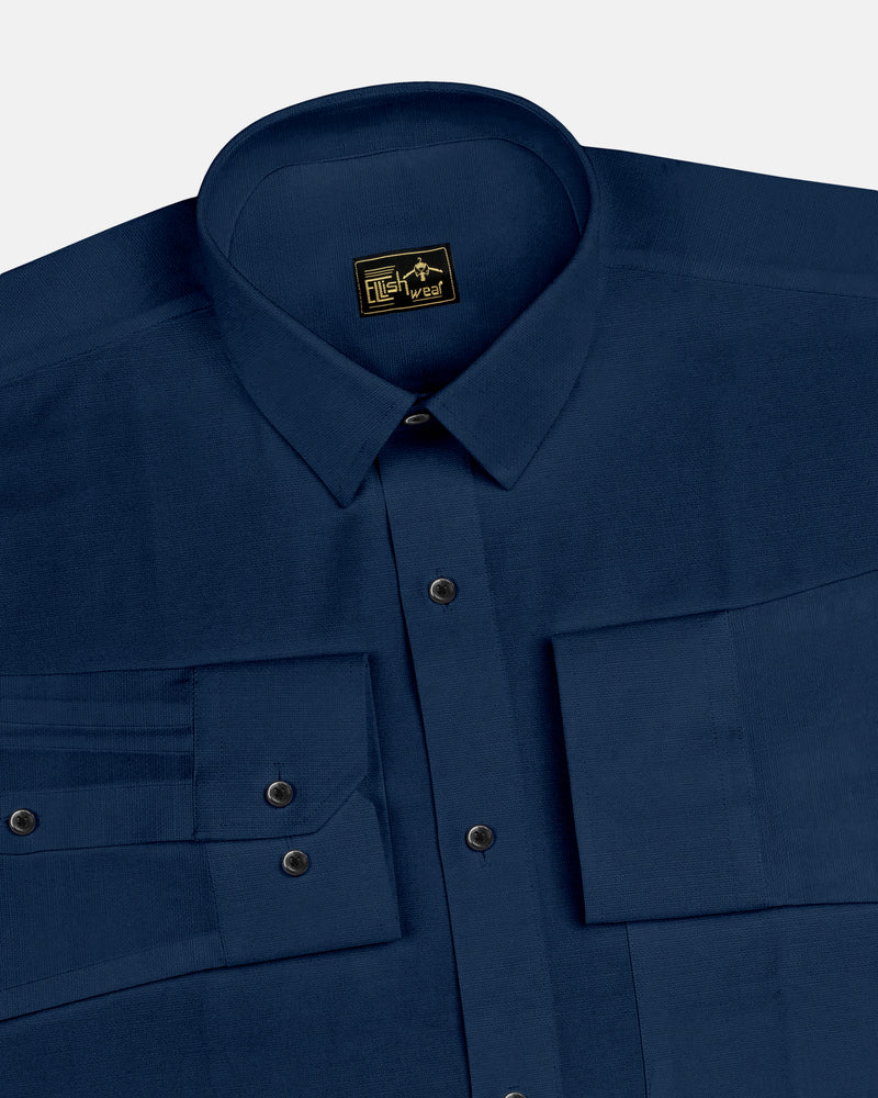 Navy Blue Solid Linen Cotton Formal Shirt