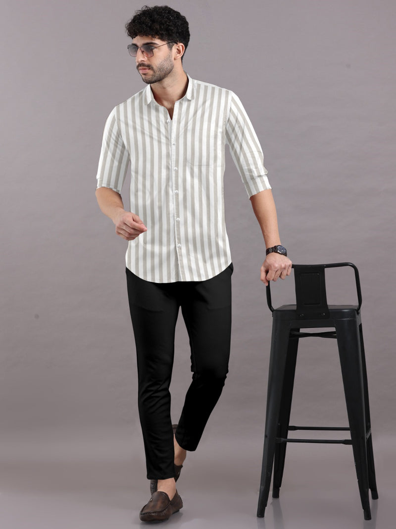 Classic Sandstone Beige with White Stripe Premium Shirt